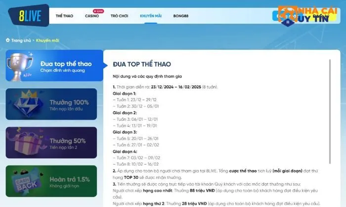 nhà cái uy tín 8live Nhận vô vàn khuyến mãi khi tham gia nhà cái uy tín 8live