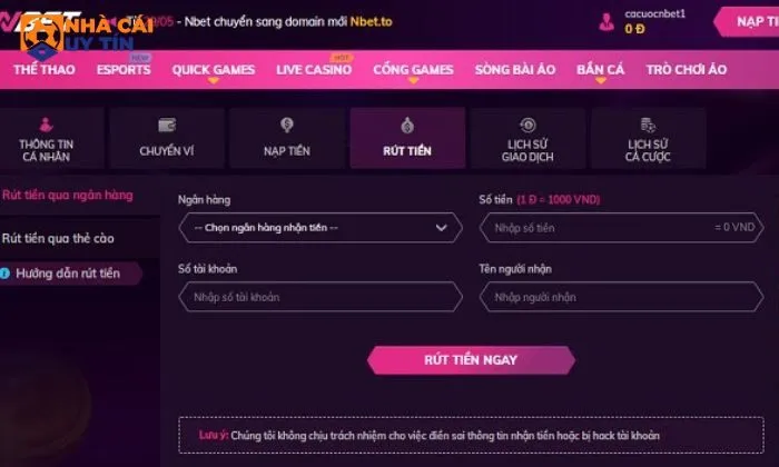 nhà cái uy tín Nbet Hãy kiểm tra thông tin cá nhân chính xác trước khi rút tiền