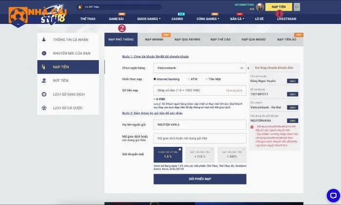 Sky88 cam kết mang đến trải nghiệm giao dịch nạp, rút tiền nhanh chóng