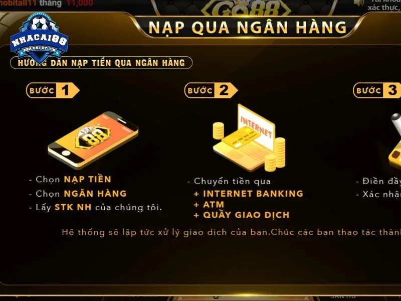 Giao dịch nạp rút an tâm khi đánh bài trên GO88