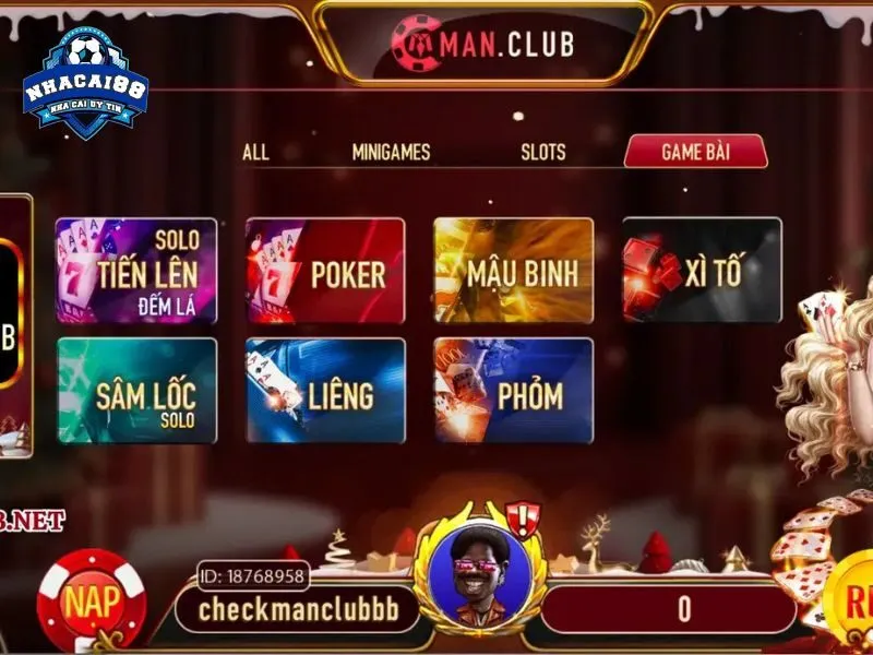 Nhiều trò chơi bài hấp dẫn đều có mặt trên Manclub